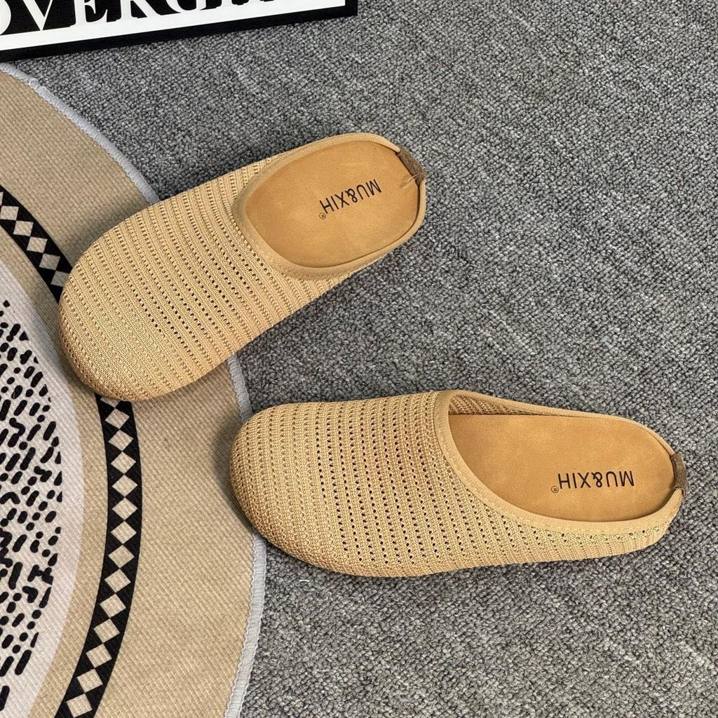 Fashion hollow breathable woven bag head thick-soled slippers 2025 summer new simple flat bottom with sandals