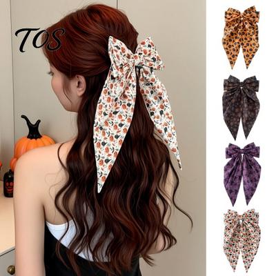 Halloween Bow Accessory Silky Satin Hair Bows, Big Ribbon Clips, Oversized Long Tail Barrettes, Hairpin Cute Pumpkin Ghost Witch Hat Spider
