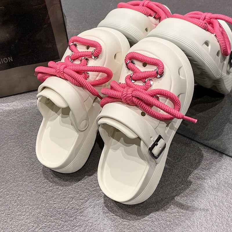 Fashion versatile muffin thick bottom stepping on shit bag head slippers summer and autumn outer wear belt buckle hole shoes