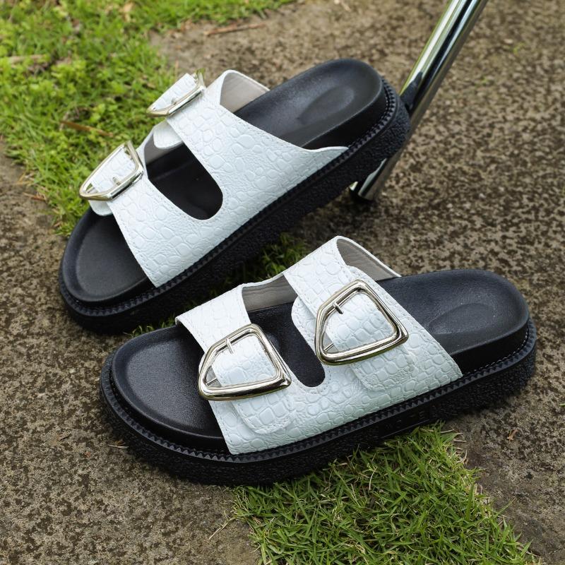French Summer Leather Slippers Breathable Soft Sole Slippers for Women
