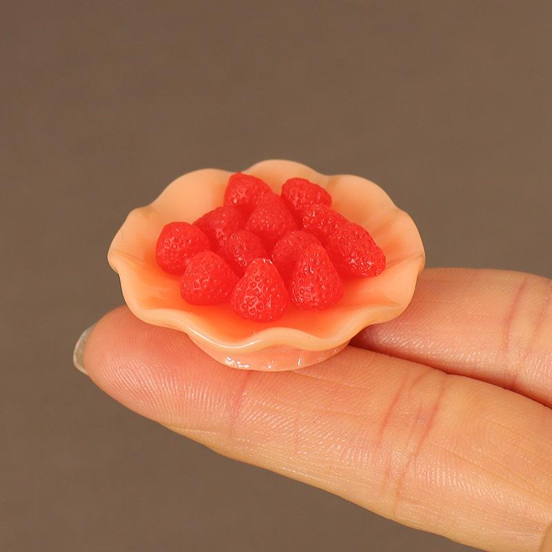 1:12 Mini Simulation Artificial Fruits Doll House Blueberry Strawberry Cherry Fruit Dish Miniature Accessories for Kids Toys