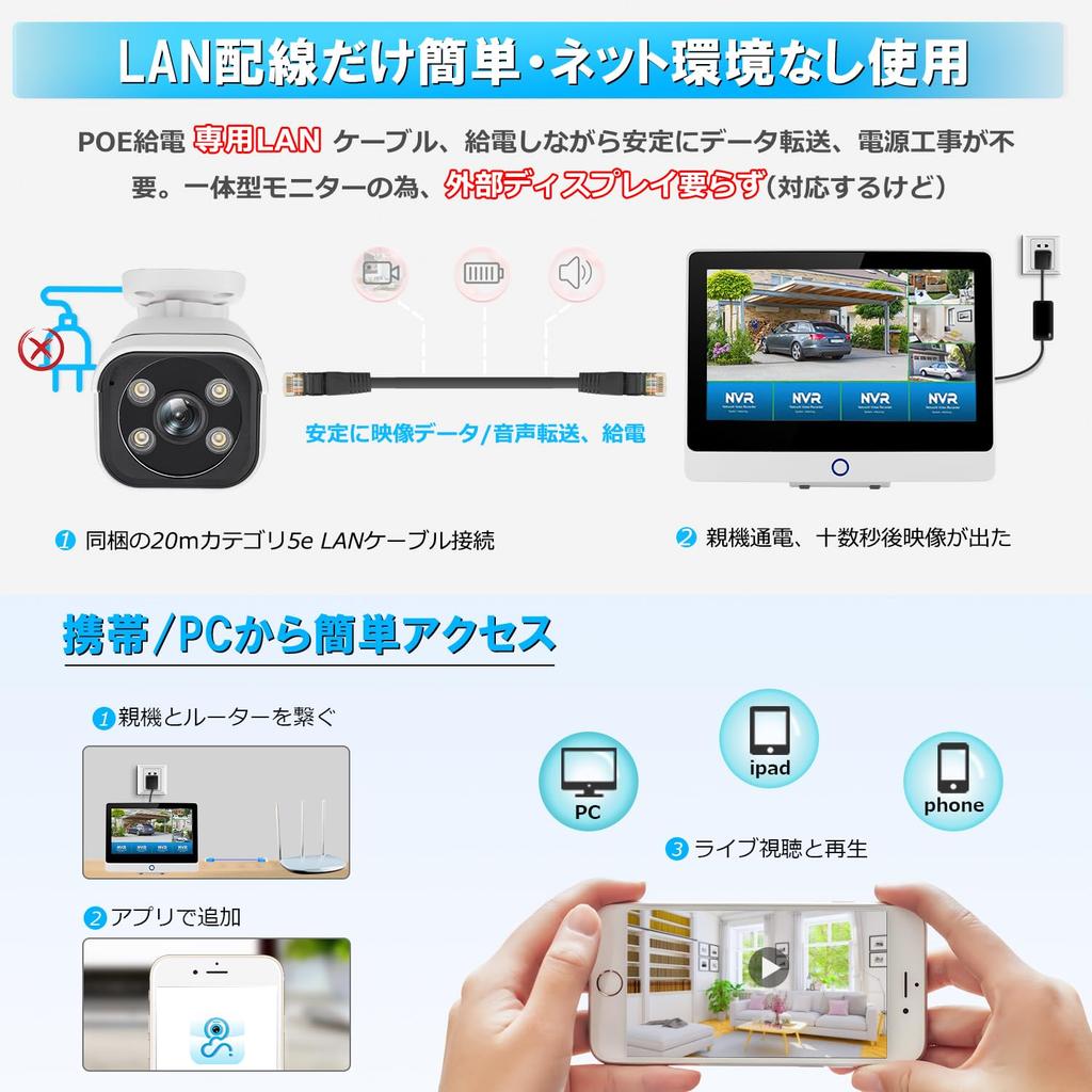 8 Millionen Sicherheit außen POE Stromsicherheit 3 Tera KI Personensicherheit Licht Vollfarb-Nachtsicht 8 zusätzliche YESKAMOO Überwachung kabelgebunden POE nein