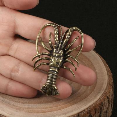 Brass Lobster Figurine Copper Carving Handcrafts Desk Decoration Tea Pet Decorative Souvenir Vintage Home Decor Gift