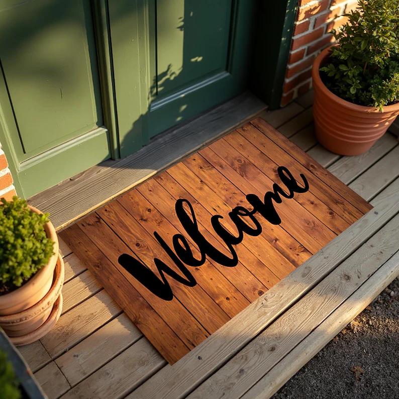 Welcome Door Mat Rug Carpet Las Vegas Neon Sign Wooden Texture Home Decoration for Entryway Patio Welcome Mat Home Floor Mat