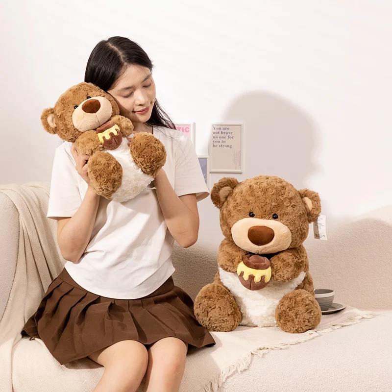 Uroczy Miś w Garnku Miodu Biała Owca Pluszowe Zabawki Przytulna Lalka dla Niemowląt Miękka Wypchana Zwierzęca Poduszka Niemowlęta Dzieci Uspokajająca Prezent na Boże Narodzenie Urodziny