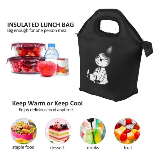 Moomi Lunch Tote Bag, Women's, Insulated and Thermal Lunch Bag, Walking Bag, Mini Bag, Black, Zippered, Shopping Bag, Small Bag, Cooler Bag, Lunch Bag