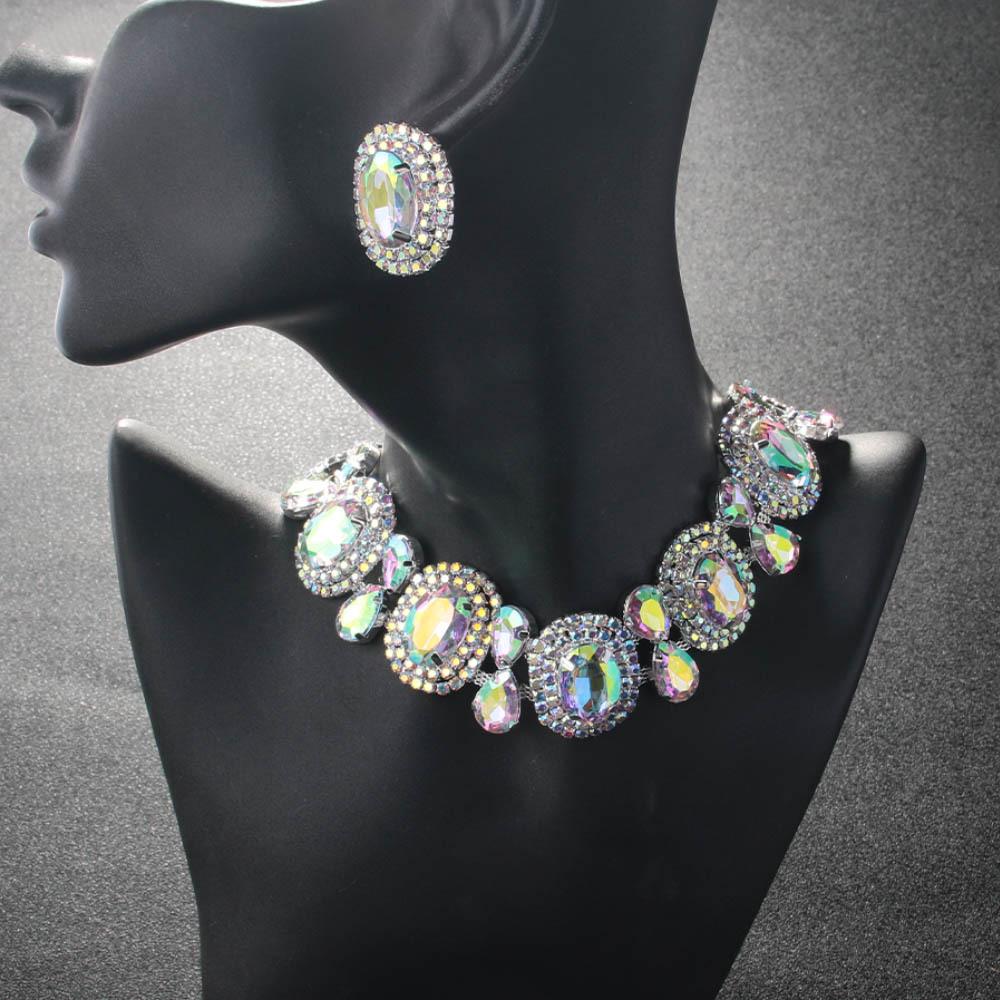 Elegante Set di Collane con Strass Scintillanti Personalità Esagerata Collana Colorata Decorazione per Feste Regalo