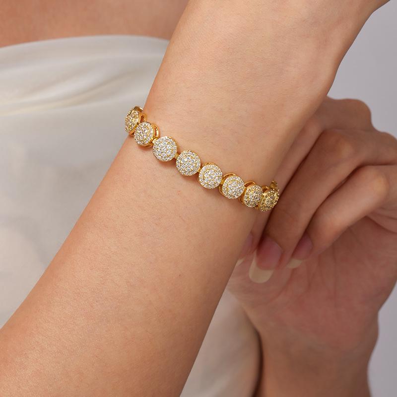 European & American Style Round Diamond Chain Bracelet - Street Hip-hop Design