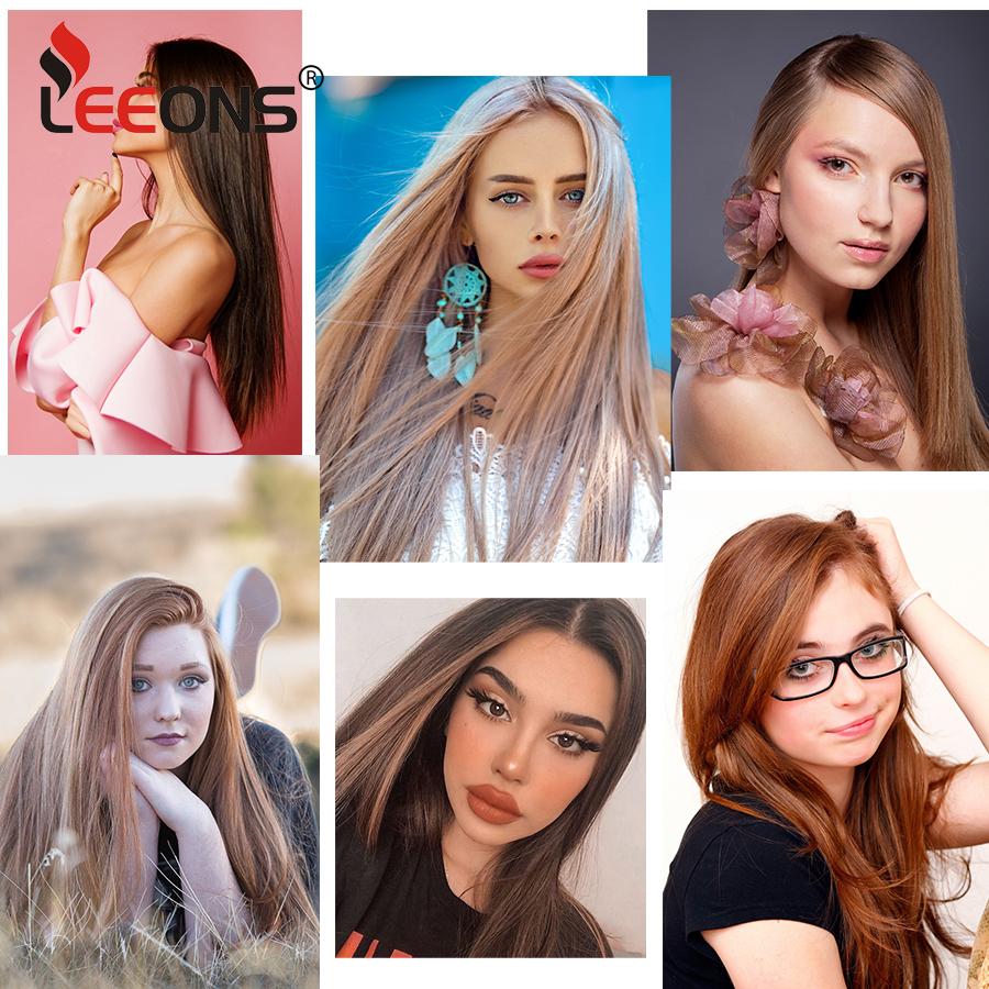 Leeons 5 Clips In Hair Extensions Synthetic Straight Heat-Resisting Fiber Clip On 24 Inch Blonde Brown Fashion Color For Women