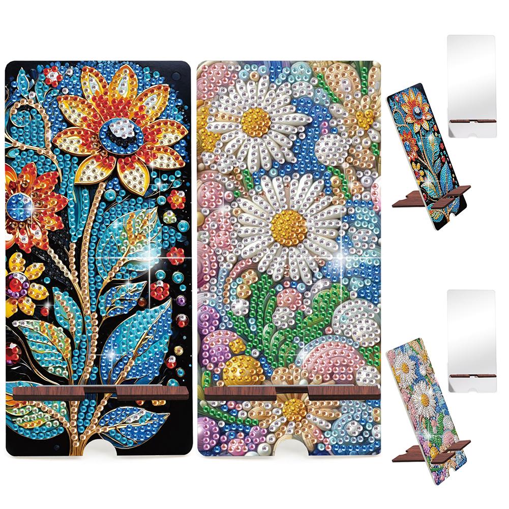 2pcs Acrylic Diamond Art Kits Phone Holder And Mirror 5D Diamond Art Phone Holder for Adults Creative DIY Craft Gift Set