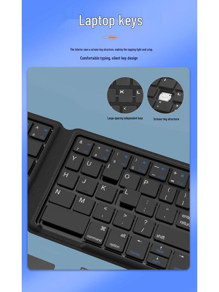 Dual-Fold Mini Bluetooth Keyboard with Touch Numeric Keys - Multi-System Compatible.