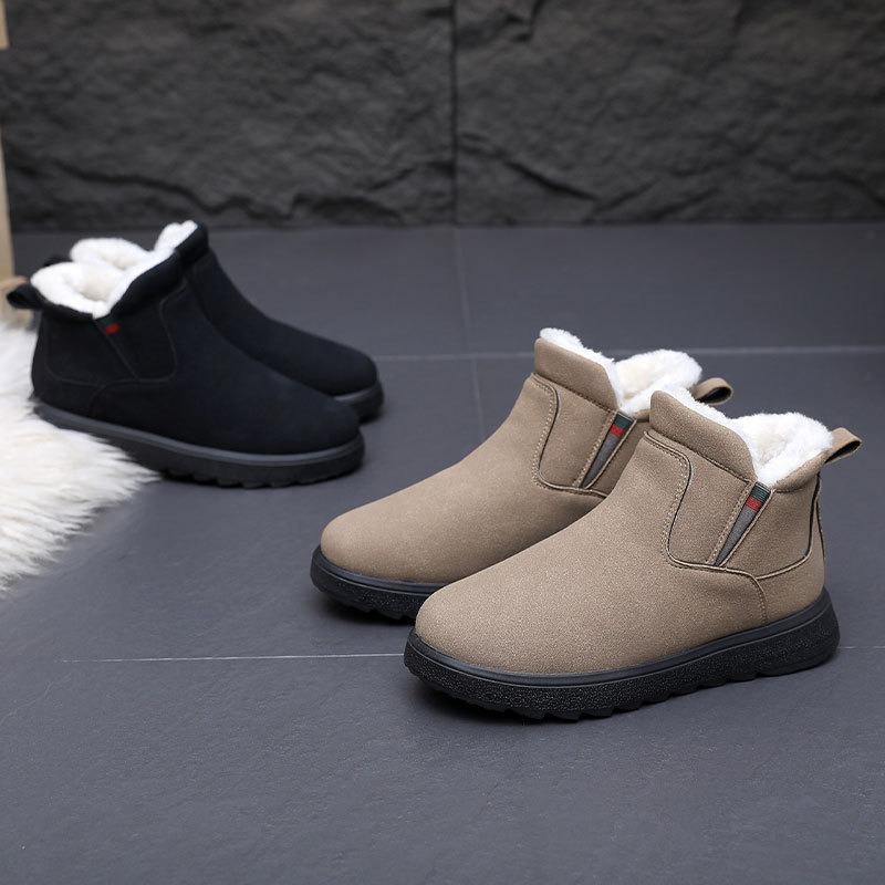 Medium and high-top snow boots women's winter one-pedal pu cotton shoes women's velvet warm thick-soled cotton shoes