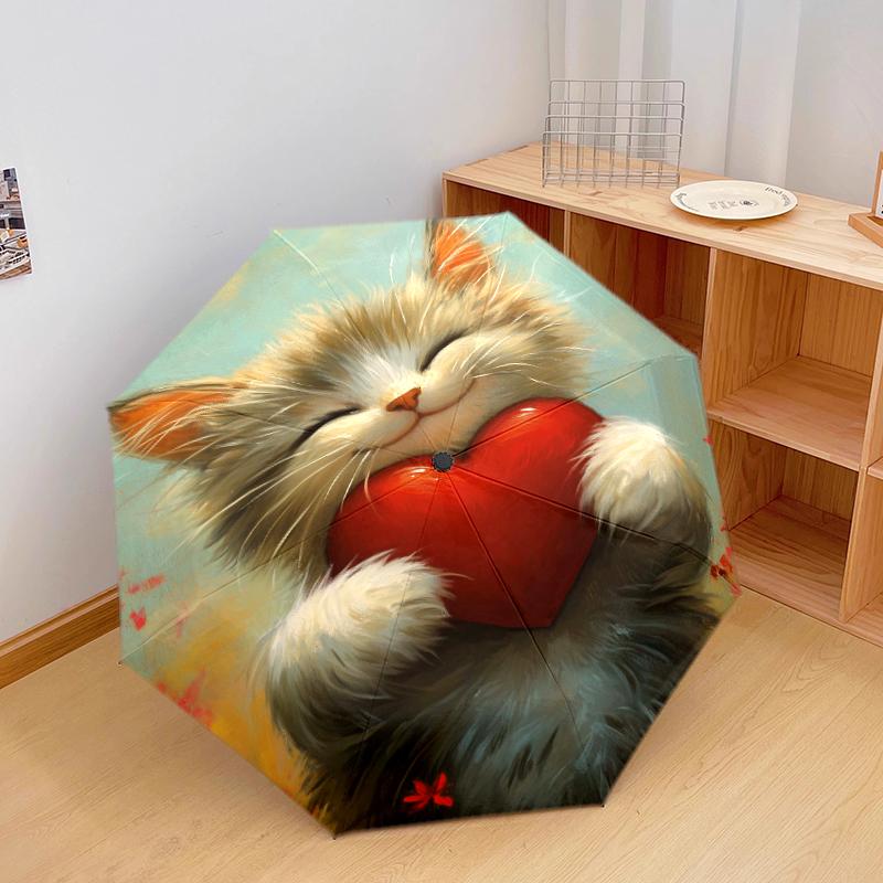 1 PC Automatic Folding Umbrella - Cute and beautiful cats Pattern, Portable & Foldable Design with 8 Ribs, Christmas Birthday Gifts