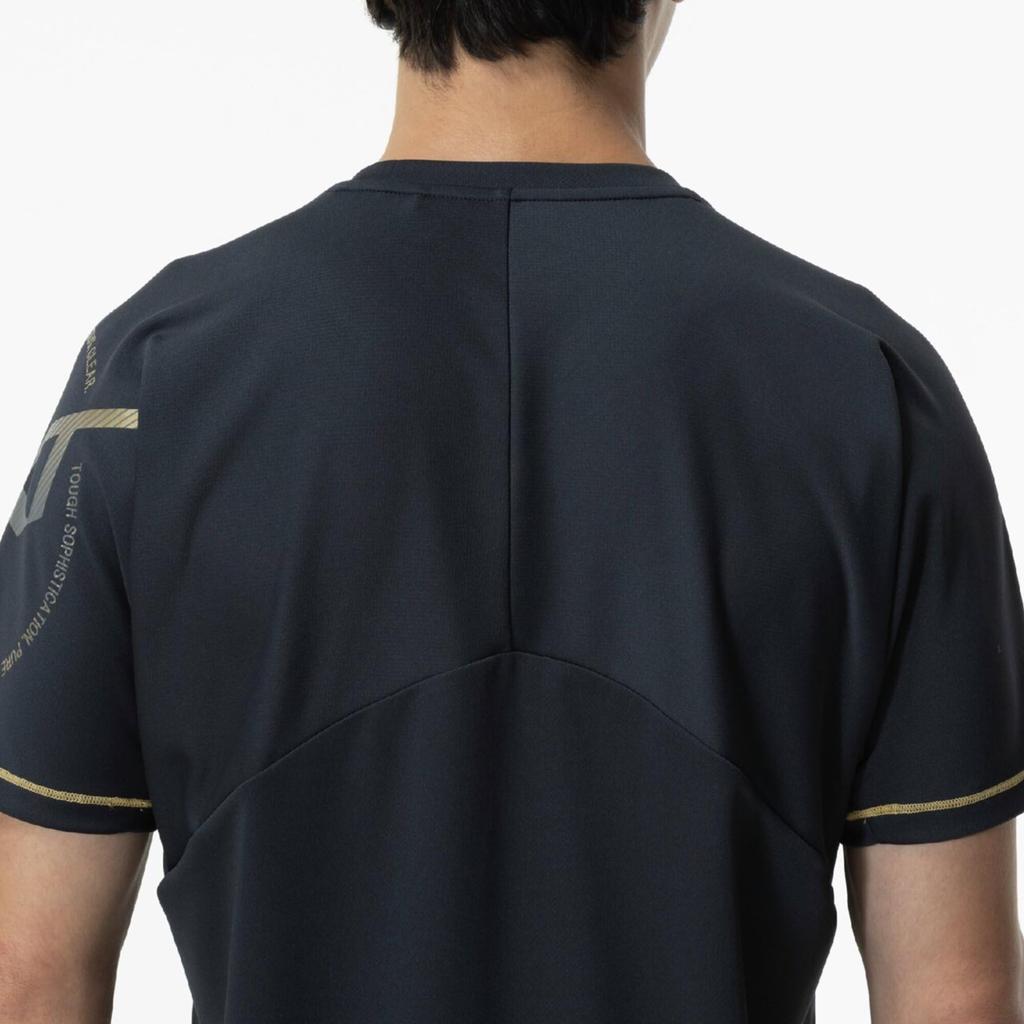 N-XT Volleyball Practice Shirt, Short Sleeve, Club Activities, Moisture-Wicking, Quick-Drying, Easy to Move in, V2MAC001, Unisex, Black/Gold, Size S