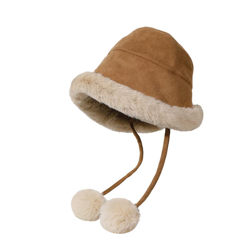 Hat women's 2025 new winter plush bucket hat thickened warm windproof ear hat shows small face