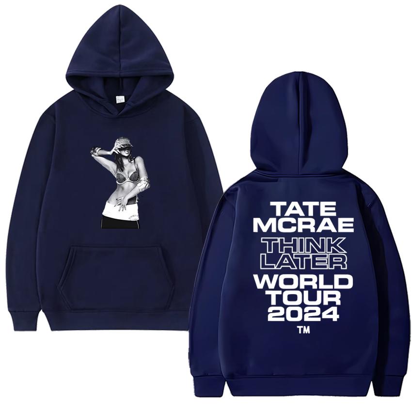 Hot Singer Tate Mcrae The Think Later World Tour Double Sided printed Sweatshirt Men women vintage pullover Unisex Fleece Hoodie