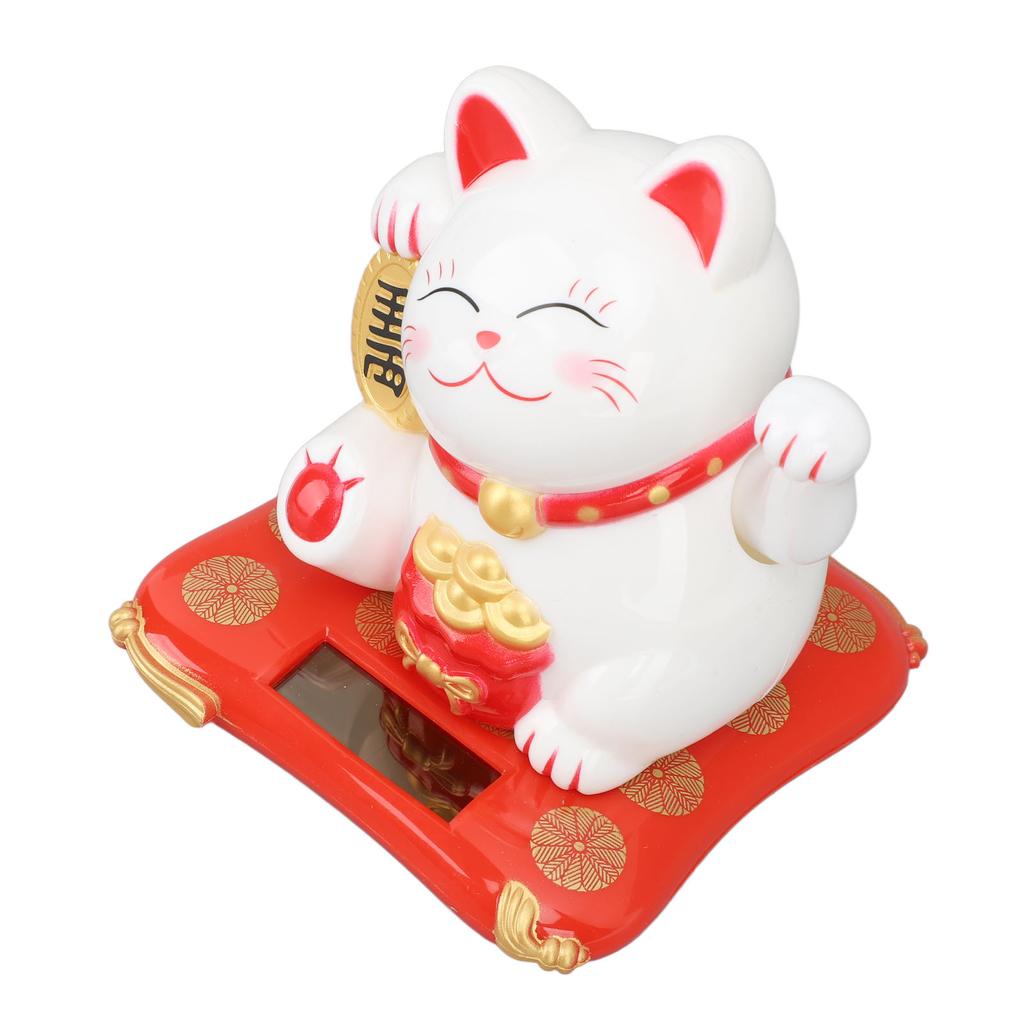 3.5in Lucky Fortune Cat Solar Powered Waving Lucky Cat Display Decoration for Desktop Home Entrance