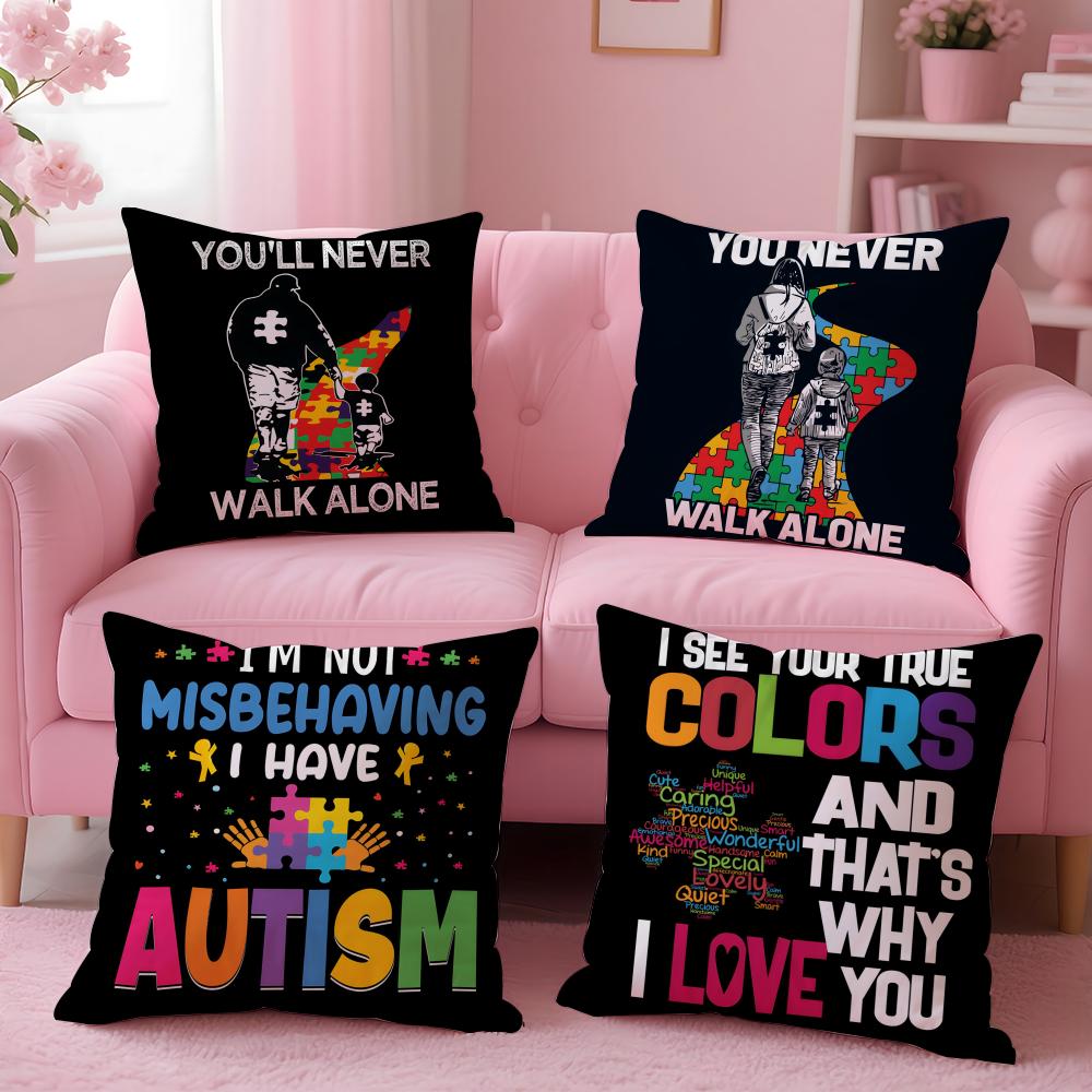 Hot AAutism Support Puzzleiou Cushion Cover Comfortable Durable Pillow Cover MultiScene for Home Office Car Sofa