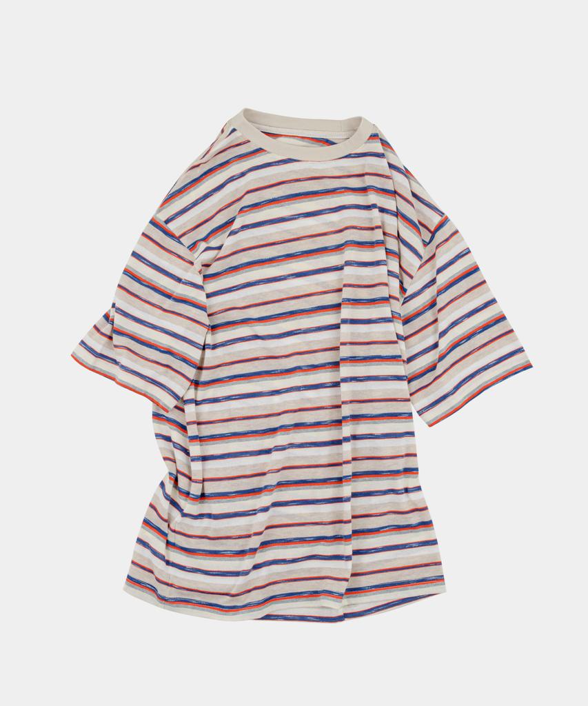 LETTERCOMO Avenue Striped Half Sleeve T-Shirt Orange Blue