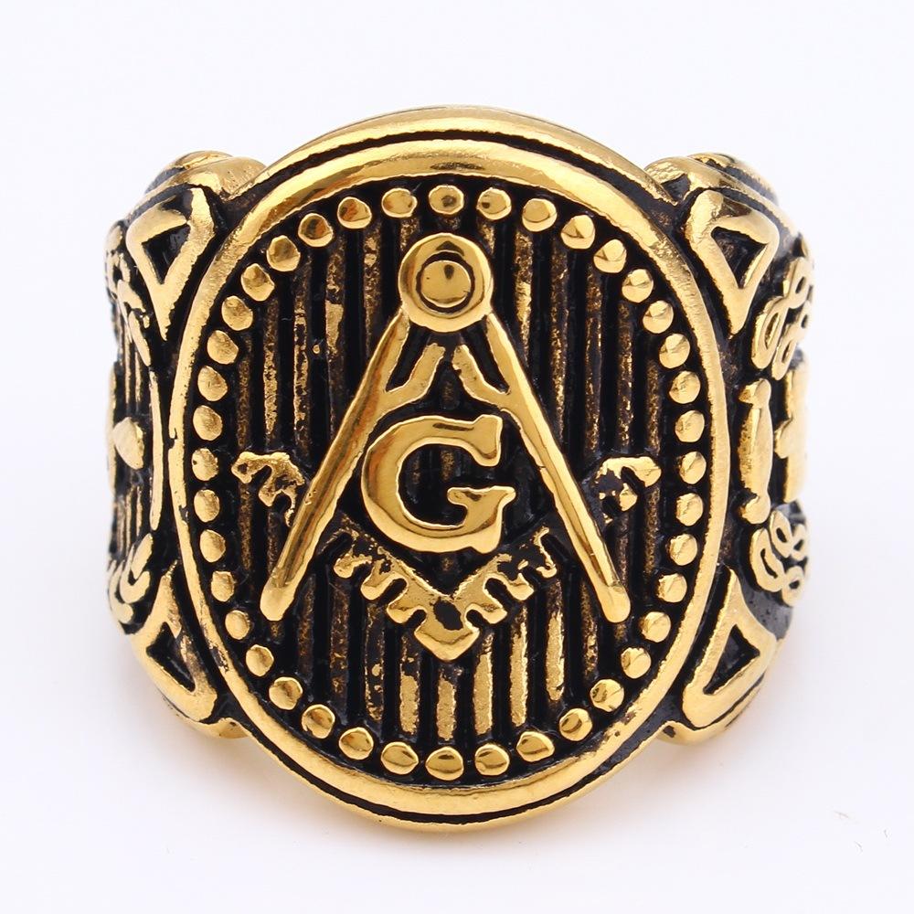 Gold-Freimaurer-Logo-Edelstahl-Herrenring, personalisierter Ring aus Titanstahl, Schmuck