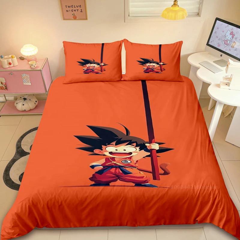 Tens Japanese D-Dragon-Bal Soft Duvet Cover Anime Super Saiyan Beding Set Son Goku Comfortable Quilt Cover Set Warm Comforter Cover for Bedrom