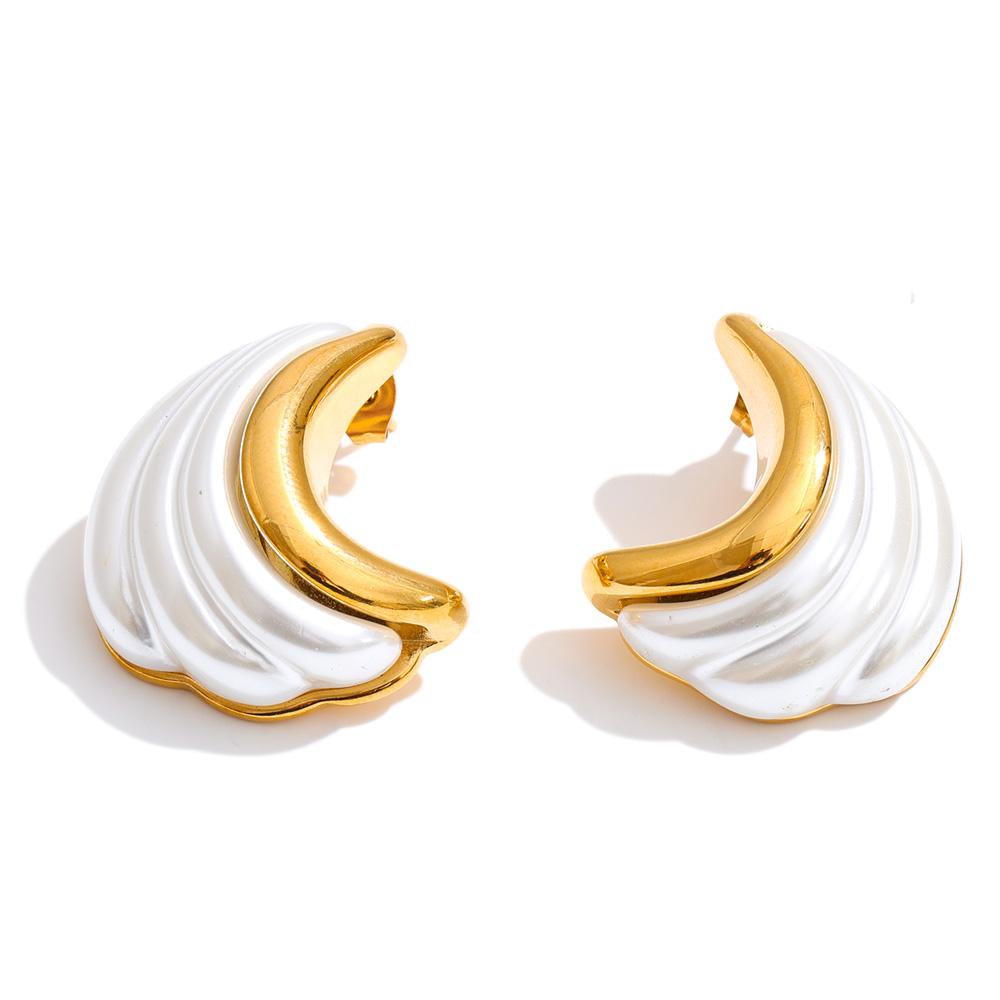 

Yhpup Imitation Pearl Wave Geometric Fashion Stud Earrings for Women Stainless Steel Golden Daily Statement Modern Jewelry Gift