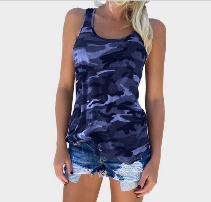 Womens Camo Summer Fashion Tank Top Casual Plus Size Womens Sleeveless Top Versatile Womens Tshirt