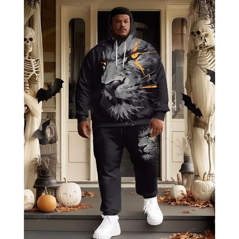 Mens 3D Digital Print Hooded Sweatshirt Jogger Pants Set Sporty Casual Outfit Travel