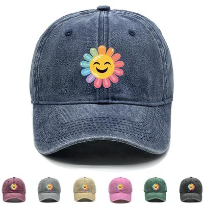 Lachendes Gesicht Blumenmuster Snapback Sonnenhut, Sporthut Sonnenschutz Lässig Stilvoll Vintage Verstellbare Baseballkappe