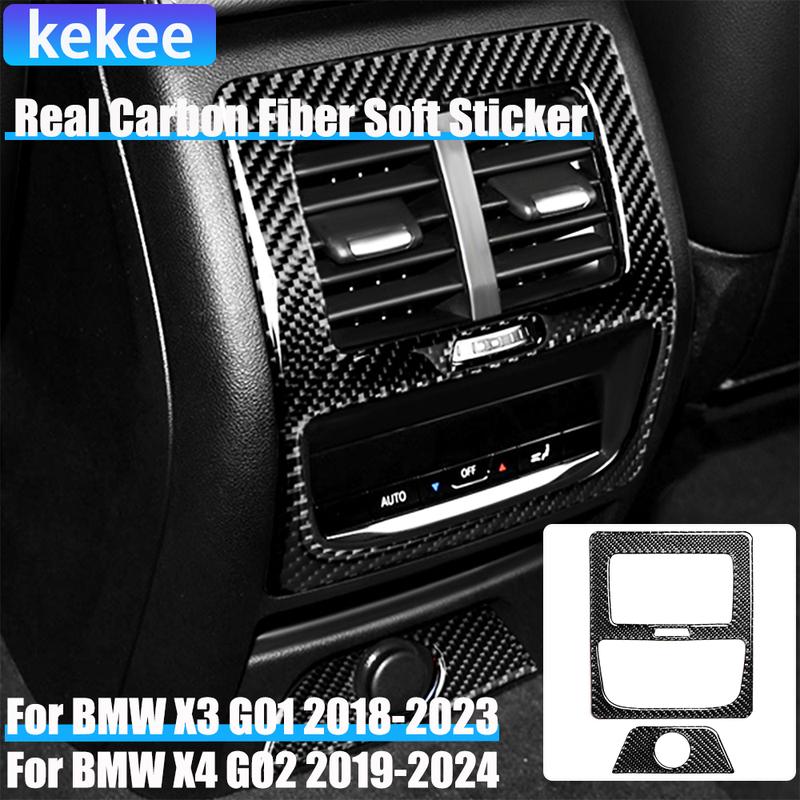 Real Carbon Fiber Car Accessories Rear Air Vent Panel Decorative Cover Soft Sticker For BMW X3 G01 2018- X4 G02 -2024