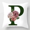 Grüner Buchstaben Floral Kissen Druck Kissenbezug Zuhause Schlafzimmer Zimmer Dekoration Wohnzimmer Sofa Kissenbezug 45x45cm