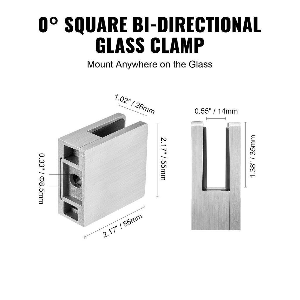 Glass Clamp 4 PCS Square Railing Bracket for 0.31 "-0.47 " Glass Silver