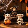 Gothic Style Gift for Lovers 3Pcs Halloween Highland Cow Figurines, Resin Cattle Statues of Grim Reaper, Matte Texture Animal Sculpture Mummy & Ghost,