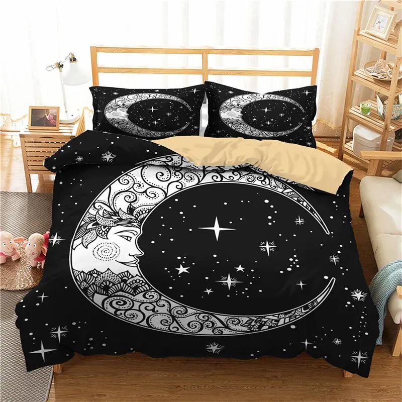Sun And Moon Duvet Cover Exotic Galaxy Stars Bedding Set Microfiber Astrology Comforter Cover Queen For Kids Boys Teens Bedroom