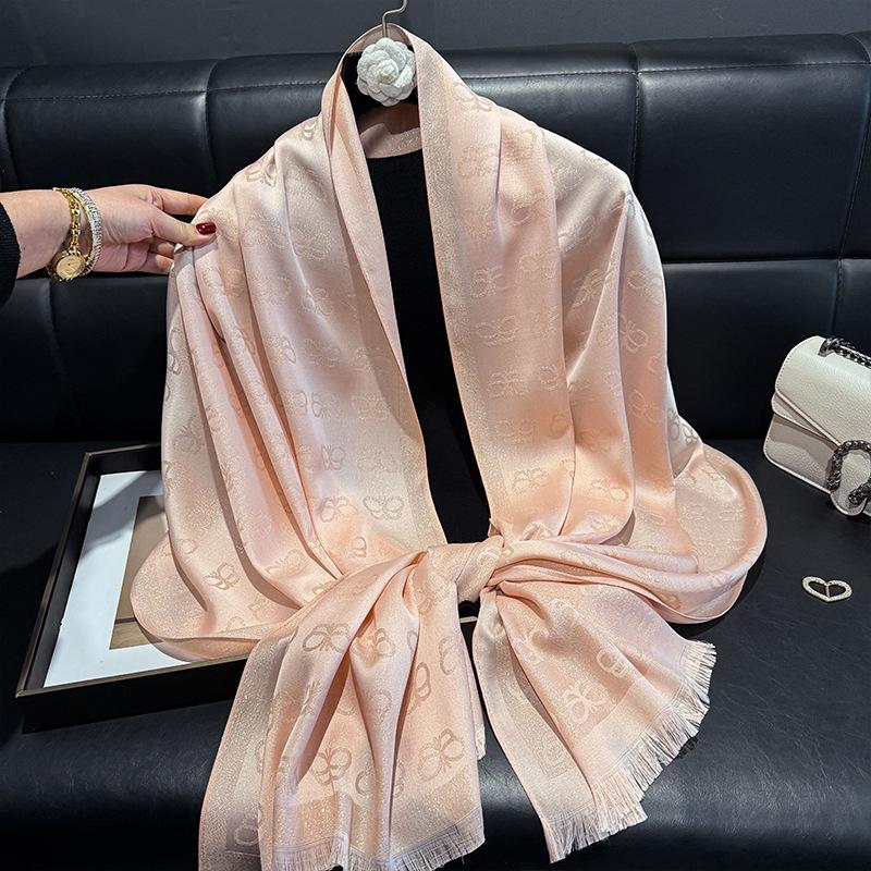 Simulation Silk Fashionable And Elegant High-End Long Silk Scarf Short Beard Shawl Long Scarf Tencel Cotton Gold Silk Scarf
