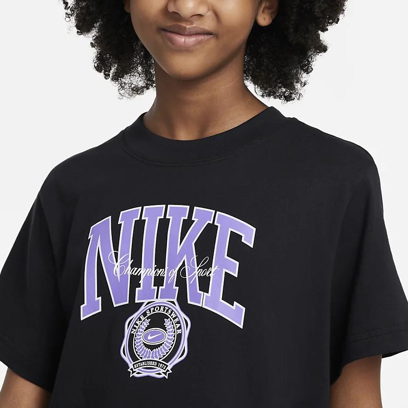 Nike Letter Print Round Neck Short Sleeve T-Shirt Kids Tops Black DV0565-010