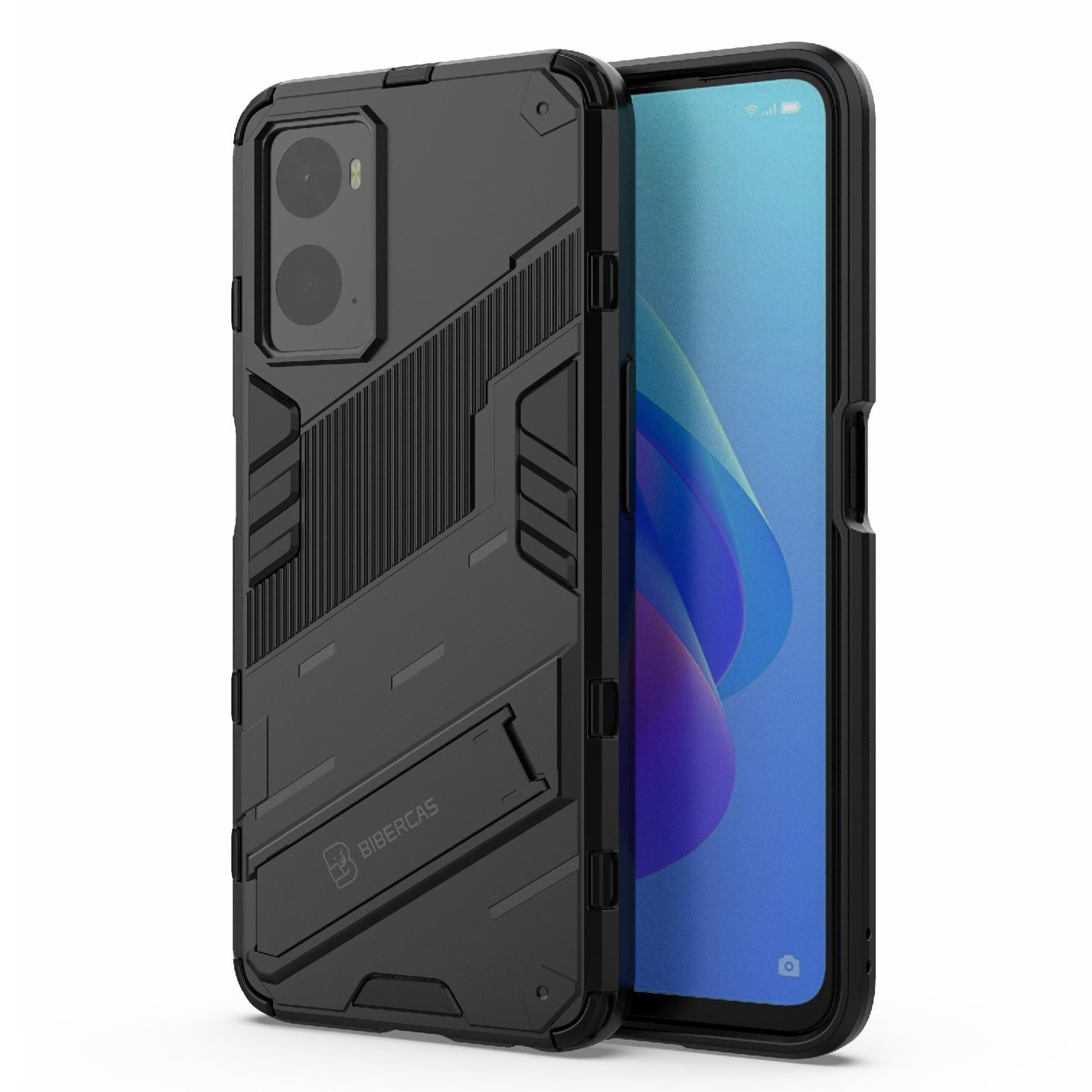 

Hard PC+Soft TPU Case for Realme 9i/Oppo A36/A76 Adjustable Kickstand Well-protected Phone Case Shell Black