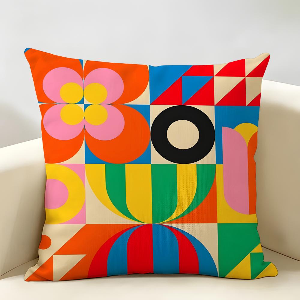 Geometric Patterns Cushion Cover Natural Linen Organic Fabric Double-Sided Printing Breathable Perfect For Home Decor