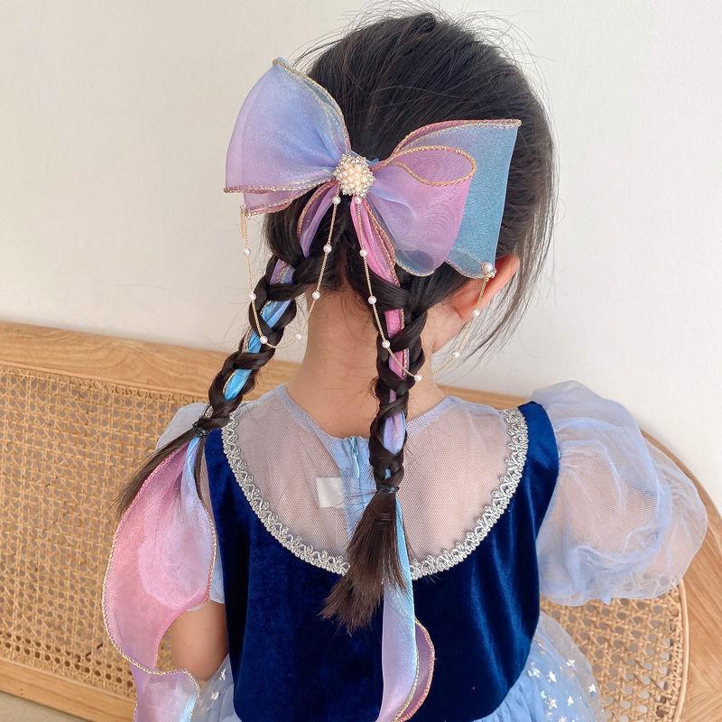 1PC Chiffon Bow Hair Clips For Baby Girls Colourful Long Ribbon Children Hairpins Sweet Princess Baby Hair Accessories New Style