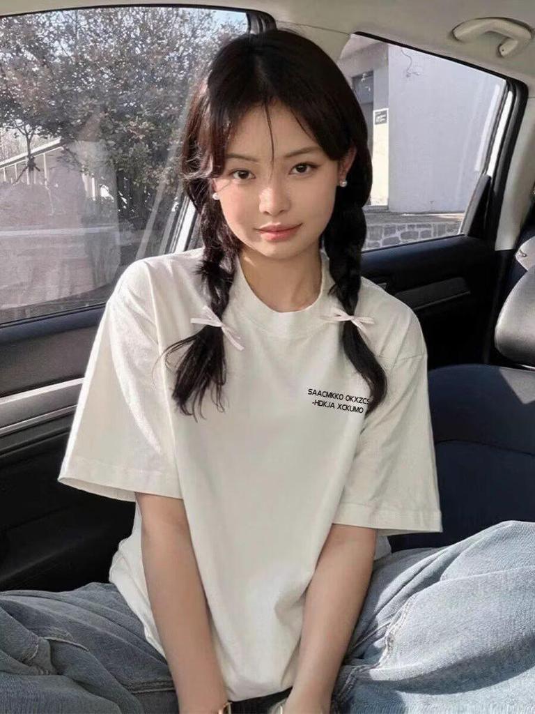 Women's European Style Multicolor Oversized Retro Short-Sleeve T-Shirt