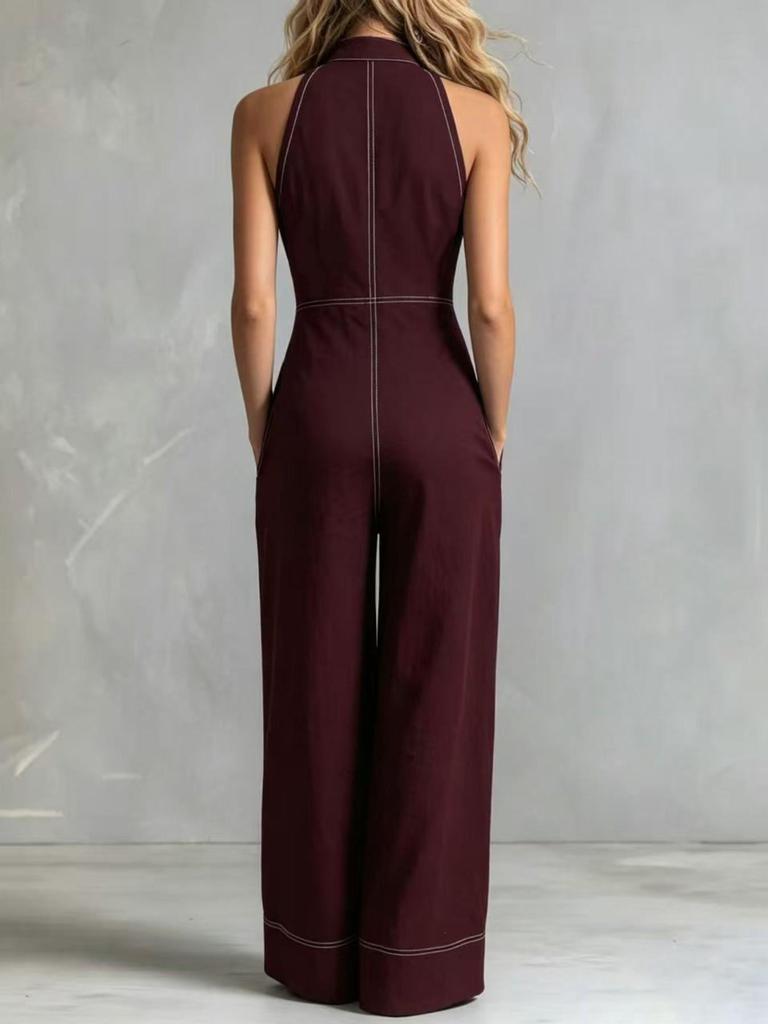 2026 Women's Sleeveless Stand Collar Casual Jumpsuit