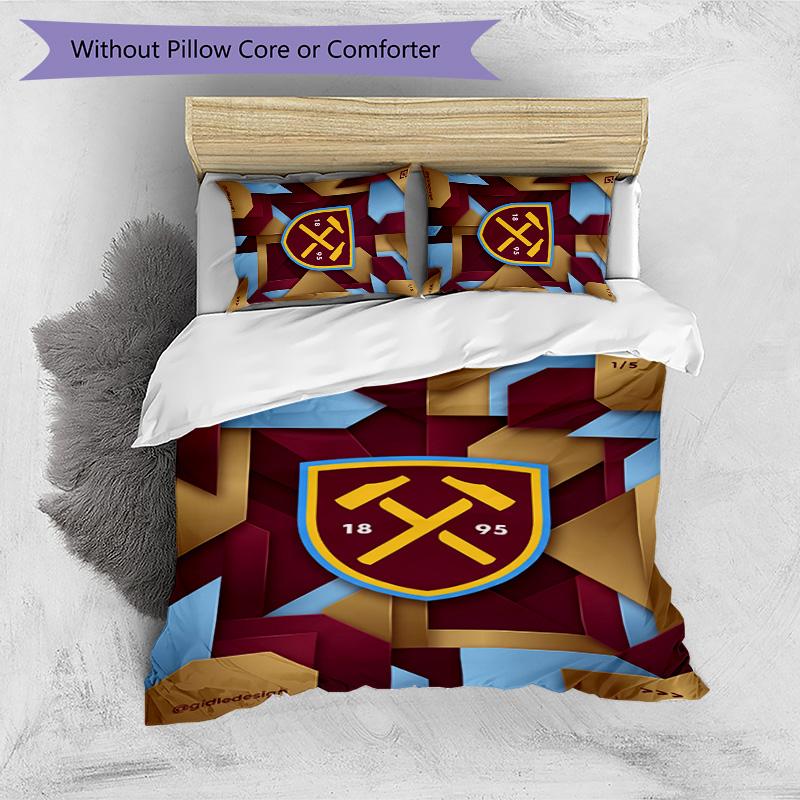 Set Lenzuola Stampato West Ham United Football 3 Pezzi, Comodo Set Copripiumino per Camera da Letto Amico della Pelle