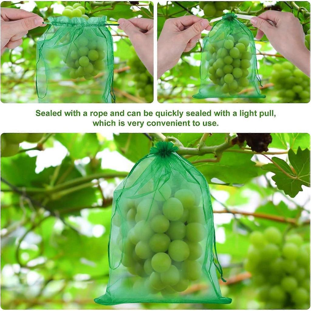 Grape Protection Bag, Organza Bags with Drawstring, Fruit Protection Bag, Reusable Organza Grape Protection Bag, to Protect Against Wasps, Birds (Gras