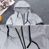 Men Autumn Windbreaker Hooded Drawstring Long Sleeve Reflective Color-Blocked Jacket Coat Zipper Placket Pockets Street Style Outwear