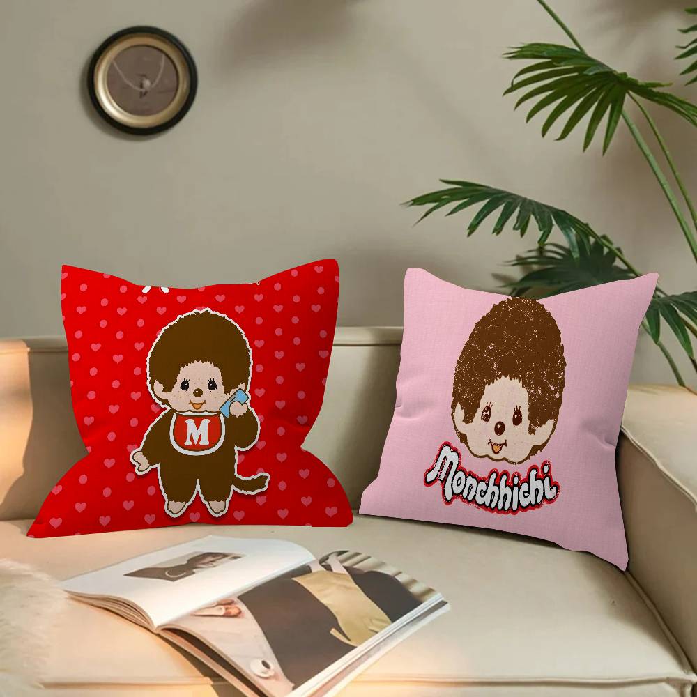 Anime M-Monchhichi Cushion Cover Car Throw Pillow Case For Sofa Car Christmas Gift 40x40cm 45x45cm