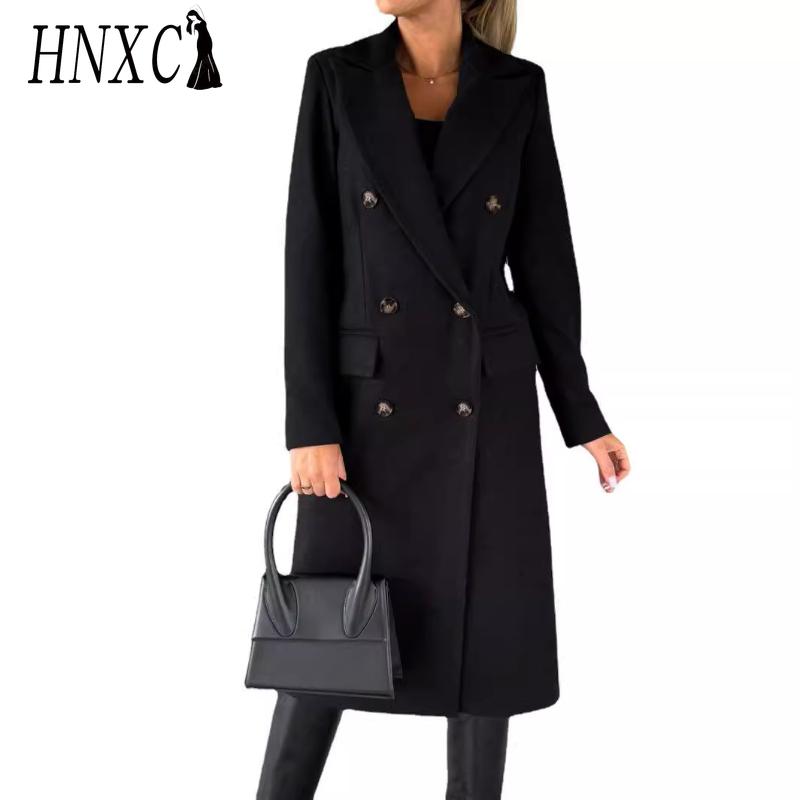 HNXC Damen Vintage Casual Gitterdruck Herbst Winter Langarm Polokragen Jacken & Mäntel