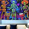 CJSLIFEART Blacklight Skull Tapestry Percussion Small Concert Fluorescent Starry Sky Bedroom Tapestry Background Wall Decoration