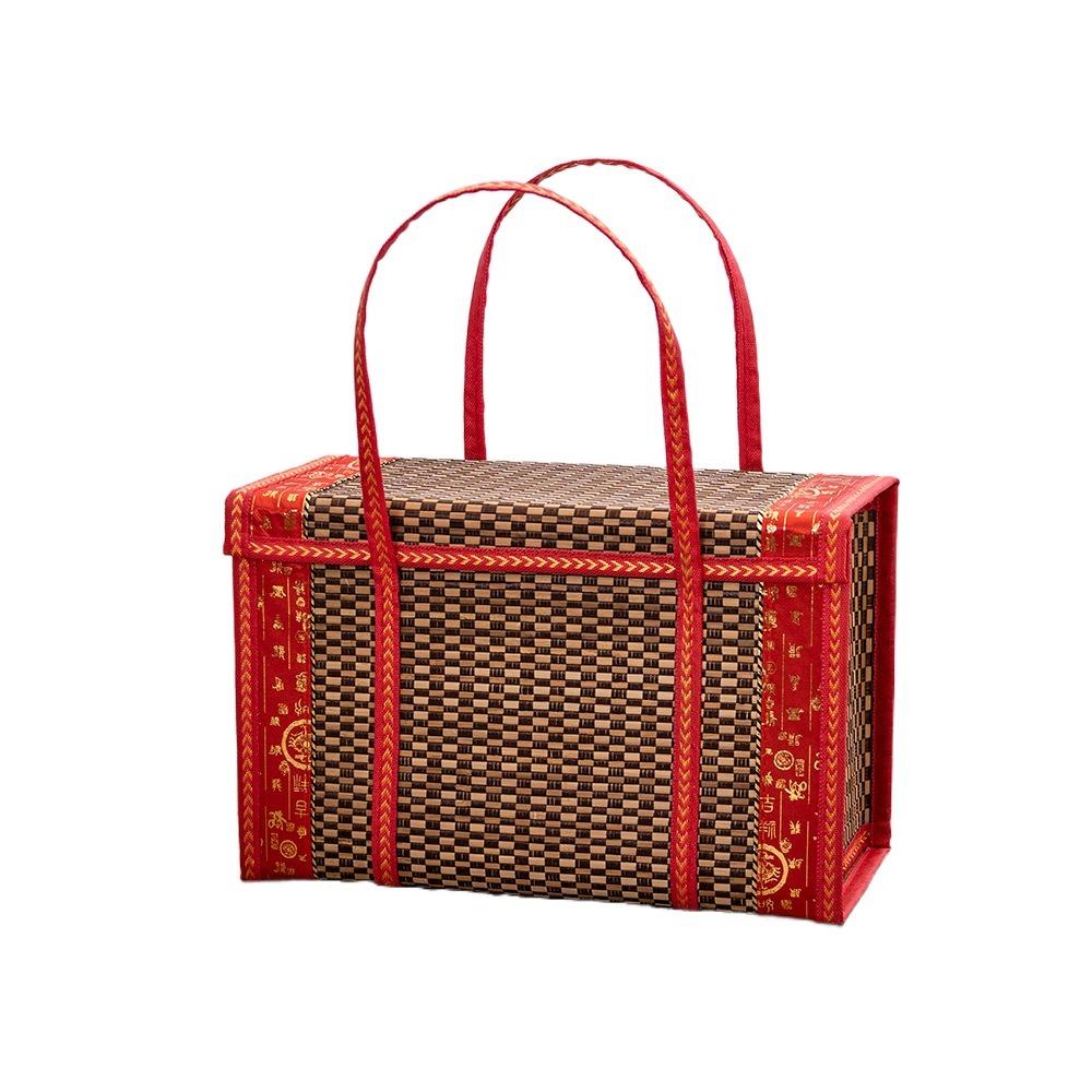 Rectangular Hand-Woven Basket Bamboo Handheld Woven Basket Retro Bamboo Picnic Basket  Photo Prop