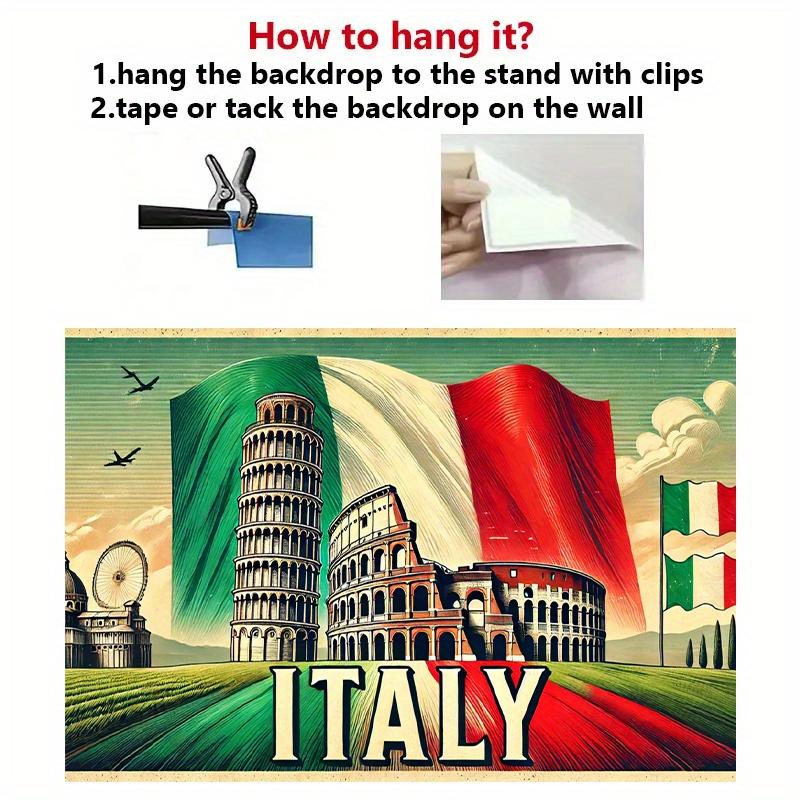 Italian architecture and flag, party backdrop, indoor and outdoor banner decorations, holiday party and birthday decorations