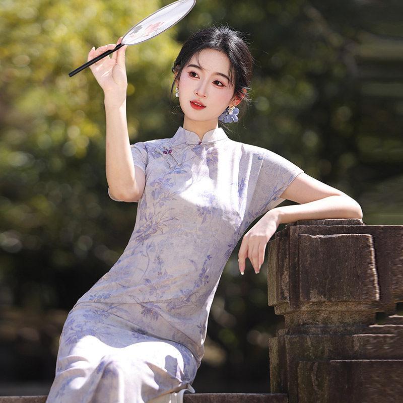 Purple National Style New Chinese Daily Suzhou Long Cheongsam Improved Young 1011 New Women's High Sense Summer